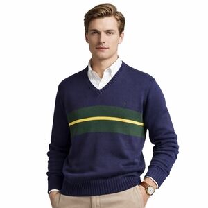 Vintage 90s Polo Ralph Lauren V-Neck Cotton Sweater XL Preppy old money heritage